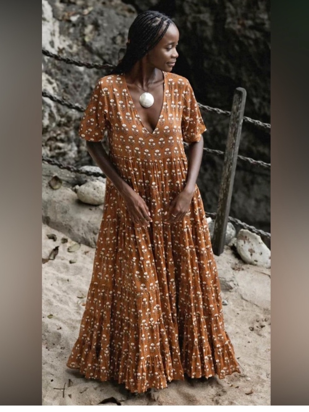 Daughters of India Chaaya Maxi Dress ~ Chai Floral Boho - Small